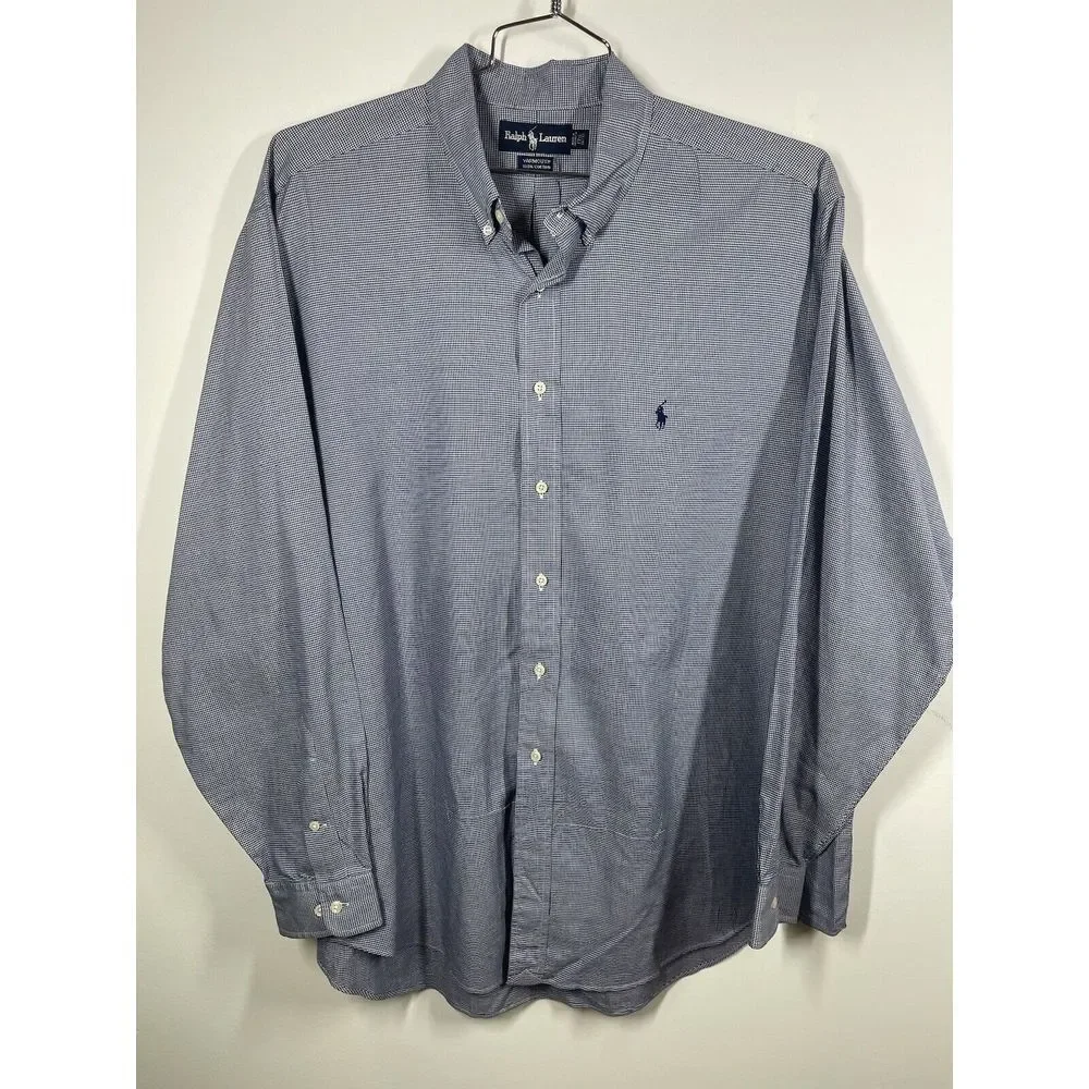 Ralph Lauren Men's 17-35 Navy White Check Cotton Yarmouth XL Button Down Classic